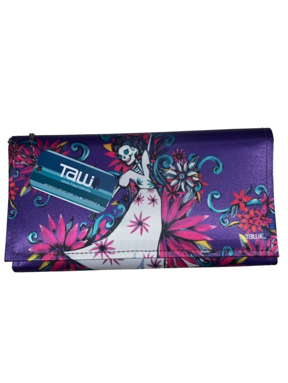 Tawi Wallet Purple with dancing skeleton lady Floral Print